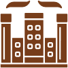 Icon of a factory with chimneys and buildings.