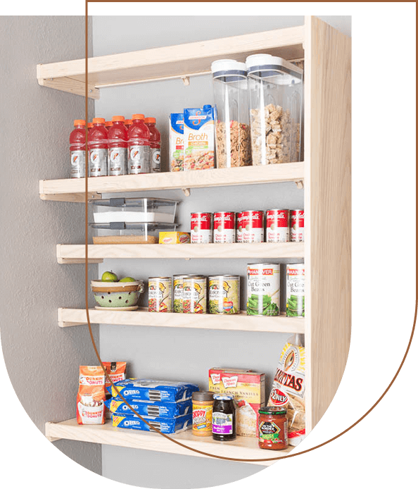 A close-up of a Kitchen Storage Cabinet with foods on its racks